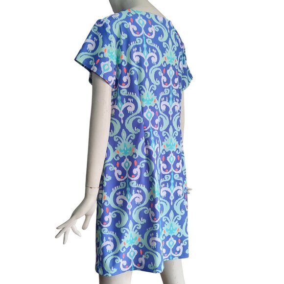 Britt Ryan Bohemian Print Pockets Nylon Spandex Stretch Mini Shift Dress Sz L - Picture 4 of 7